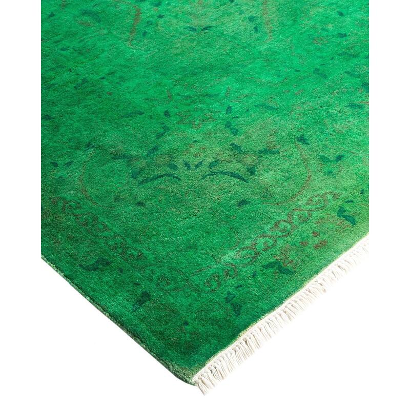 Overton Hand Knotted Wool Vintage Inspired Modern Contemporary Overdyed Green Area Rug - 6' 3" x 9' 8"