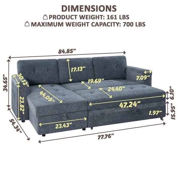 dimension image slide 0 of 4, Reversible Sectional Sleeper Sofa with Storage Chaise & Pull-Out Bed