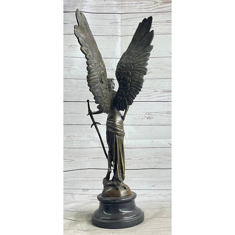 Angel With Sword Clical Bronze Statue Sculpture Signed Art Indoor Outdoor 25 Inches X 8 Inches