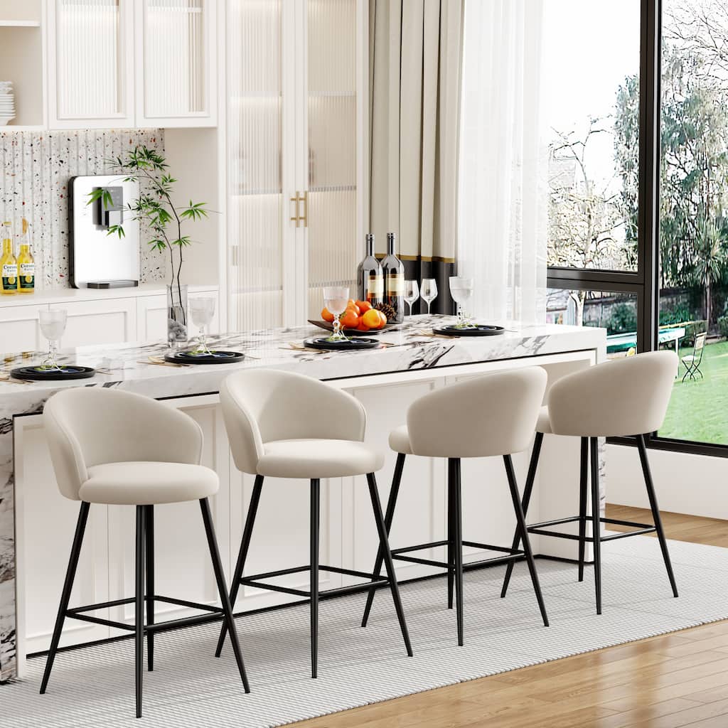 24" Height Upholstered Counter Stools With Metal Frame, Bar Chairs for Kitchen lsland with back and footrest