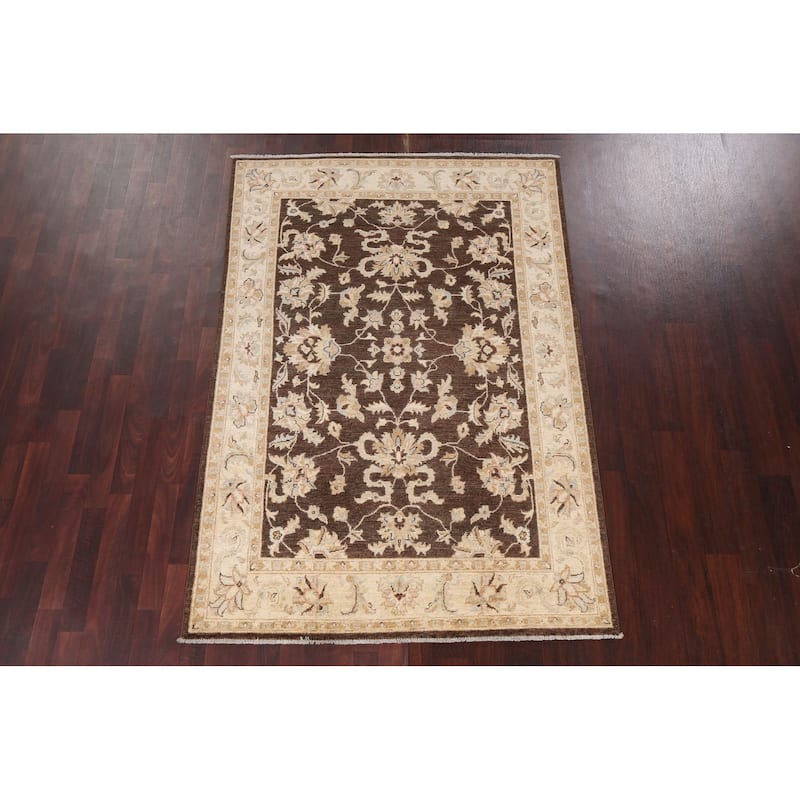 Vegetable Dye Chobi Peshawar Oriental Area Rug Handmade Wool Carpet - 4'11" x 7'3"