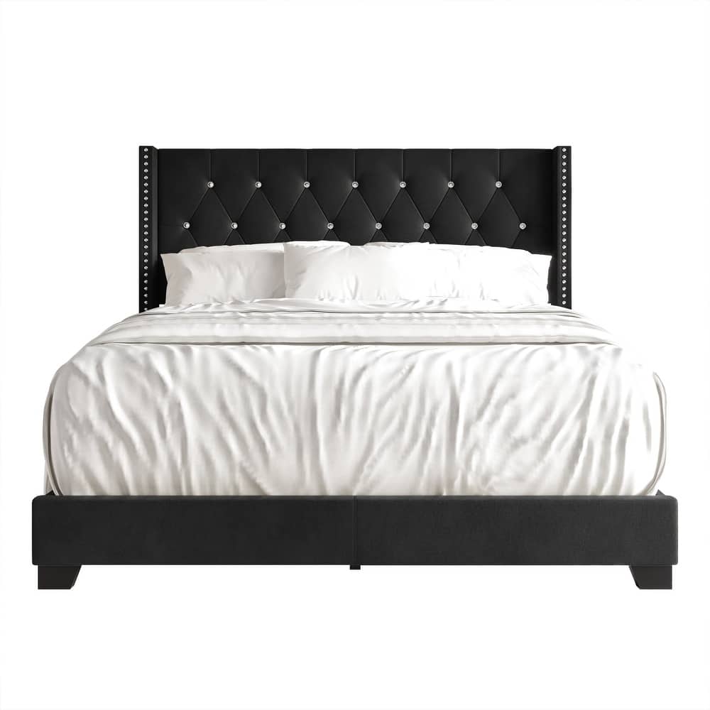CraftPorch Glam Button Tufted Wingback Upholstered Bed