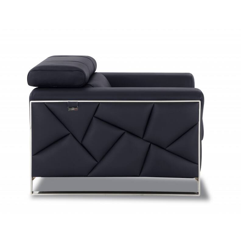 HomeRoots 89" Black Italian Leather Sofa With Silver Legs - 35" H x 89" W x 43" D - 35" H x 89" W x 43" D - Black
