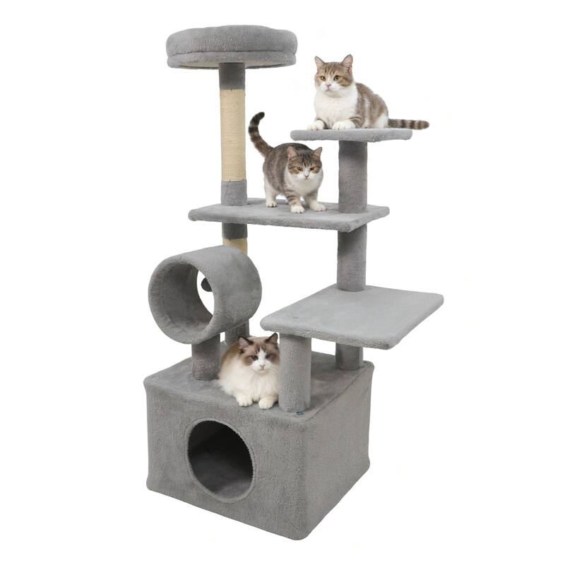 Gymax 48'' Tall Cat Tree w/ Large Condo Padded Top Perch Jute