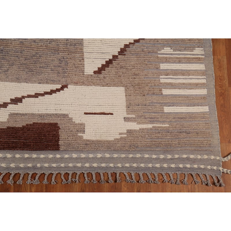 Abstract Moroccan Earth Tone Area Rug Hand-Knotted Wool Carpet - 8'11"x 12'7"