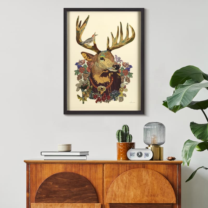 Empire Art "Mr. Deer" Alex Zeng's dimensional collage, under glass & a black shadow box frame