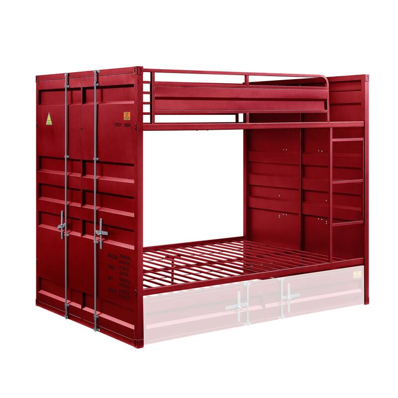Kamloops Full over Full Bunk Bed with Built-in Ladder - Red