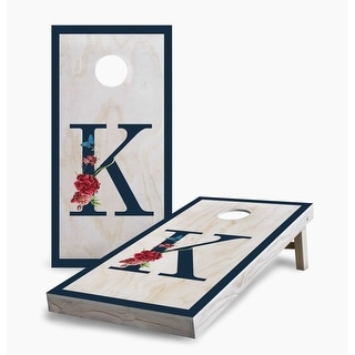Floral Initials On Wood Cornhole Game (Choose Wraps or Boards)