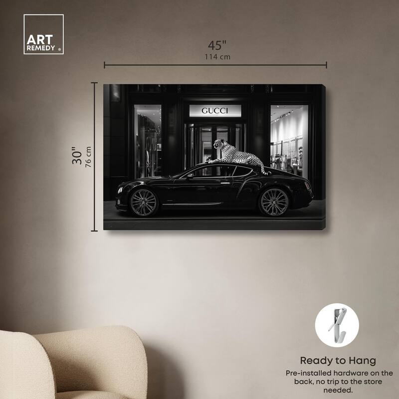 Cheetah and Sports Car Store Canvas by Art Remedy, Gallery Wrapped