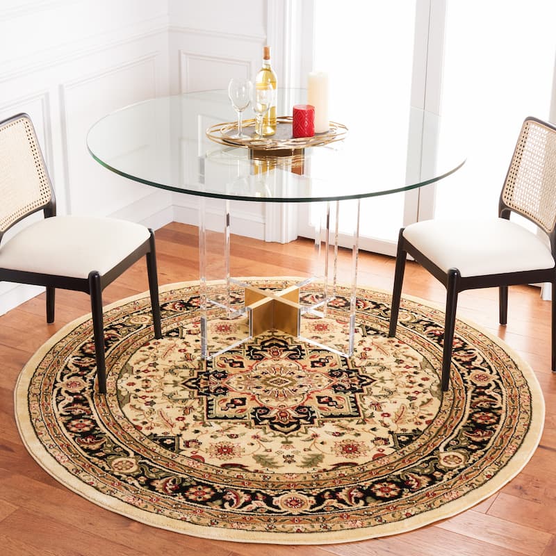 SAFAVIEH Lyndhurst Feryal Traditional Oriental Medallion Rug - 6' Round - Beige/Black - Round