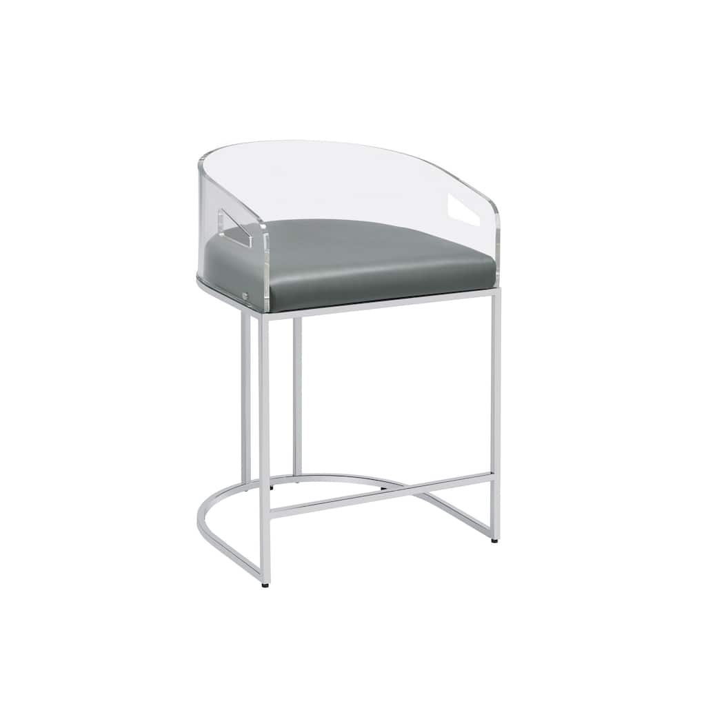 Con 31 Inch Set of 2 Modern Counter Stools, Clear Acrylic Back, Gray Seat