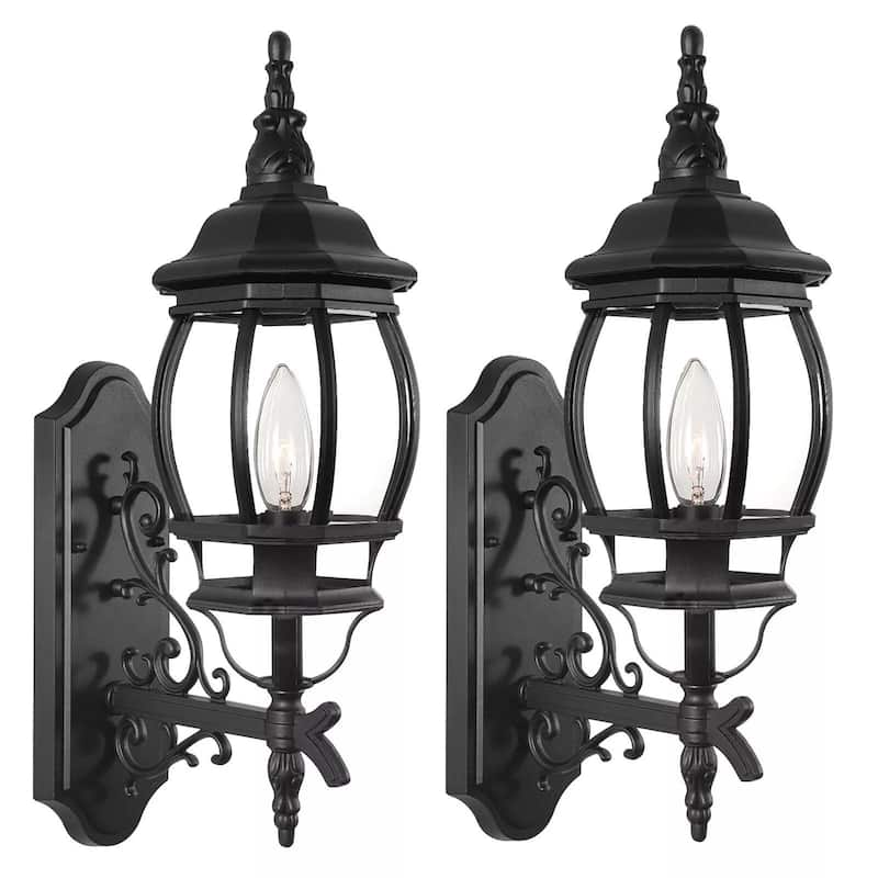 2 Pack Black Outdoor 1-Light Waterproof Aluminum Wall Light - Black