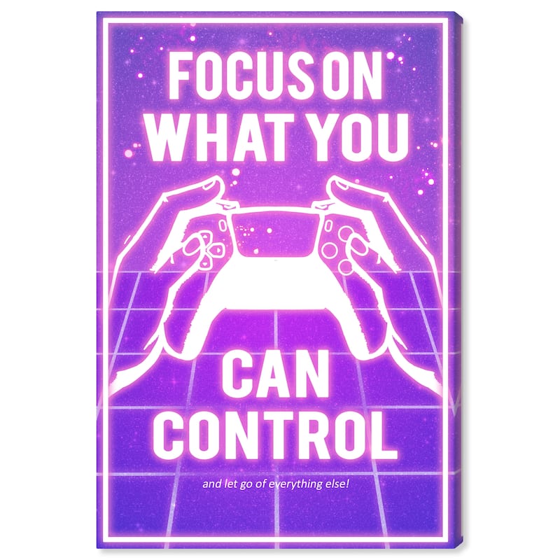 Wynwood Studio Canvas Typography and Quotes Focus on Control Neon Purple and Modern & Contemporary Wall Art Canvas Print