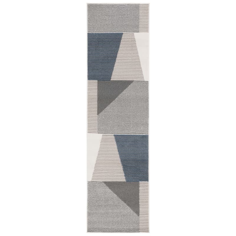 SAFAVIEH Pyramid Exie Contemporary Rug - 2'2" x 8' Runner - Ivory/Grey Navy