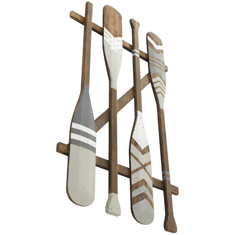 Wood Paddle Novelty Canoe Oar Wall Decor with Arrow and Stripe Patterns - Brown or Light Gray - Roche River Decor