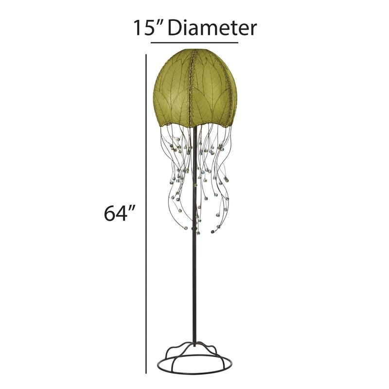 Handmade Jellyfish Large Floor Lamp, Cocoa Leaves Shade, 15 x 15 x 64 in.