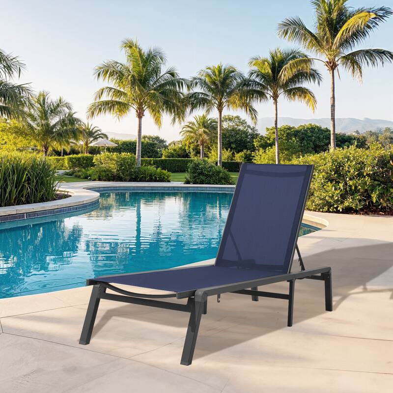 5-Position Reclining Folding Lounge Chair – Adjustable Backrest & Portable Relaxation - Navy Blue