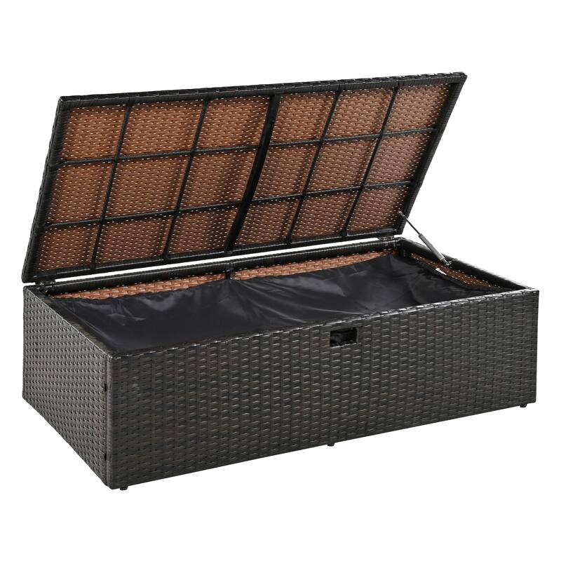 2-Piece Outdoor Rattan Daybed Set with Adjustable Canopy and Cushions, 5 Reclining Positions and Hidden Storage Bench