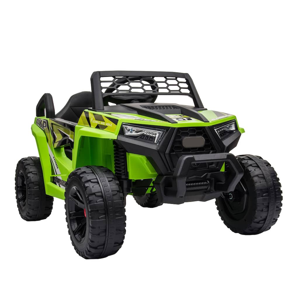 Electric Off-Road Toy with Built-in Music, 12V Ride on Truck Car, Battery Powered Electric Vehicle for Garden Lawn, Green