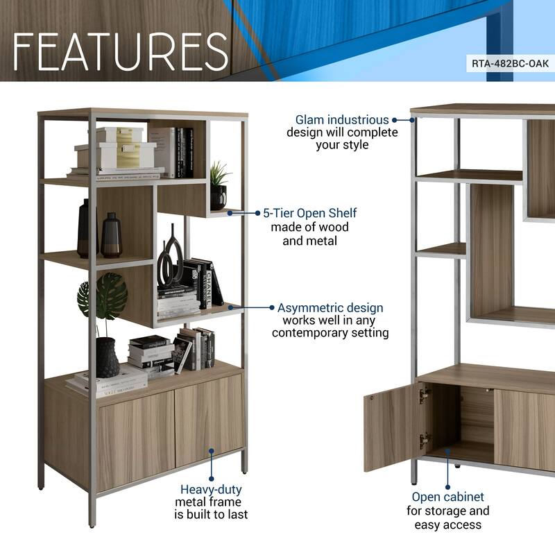 Storage Rack Shelf with Door Cabinet - 63" - Brown and Silver