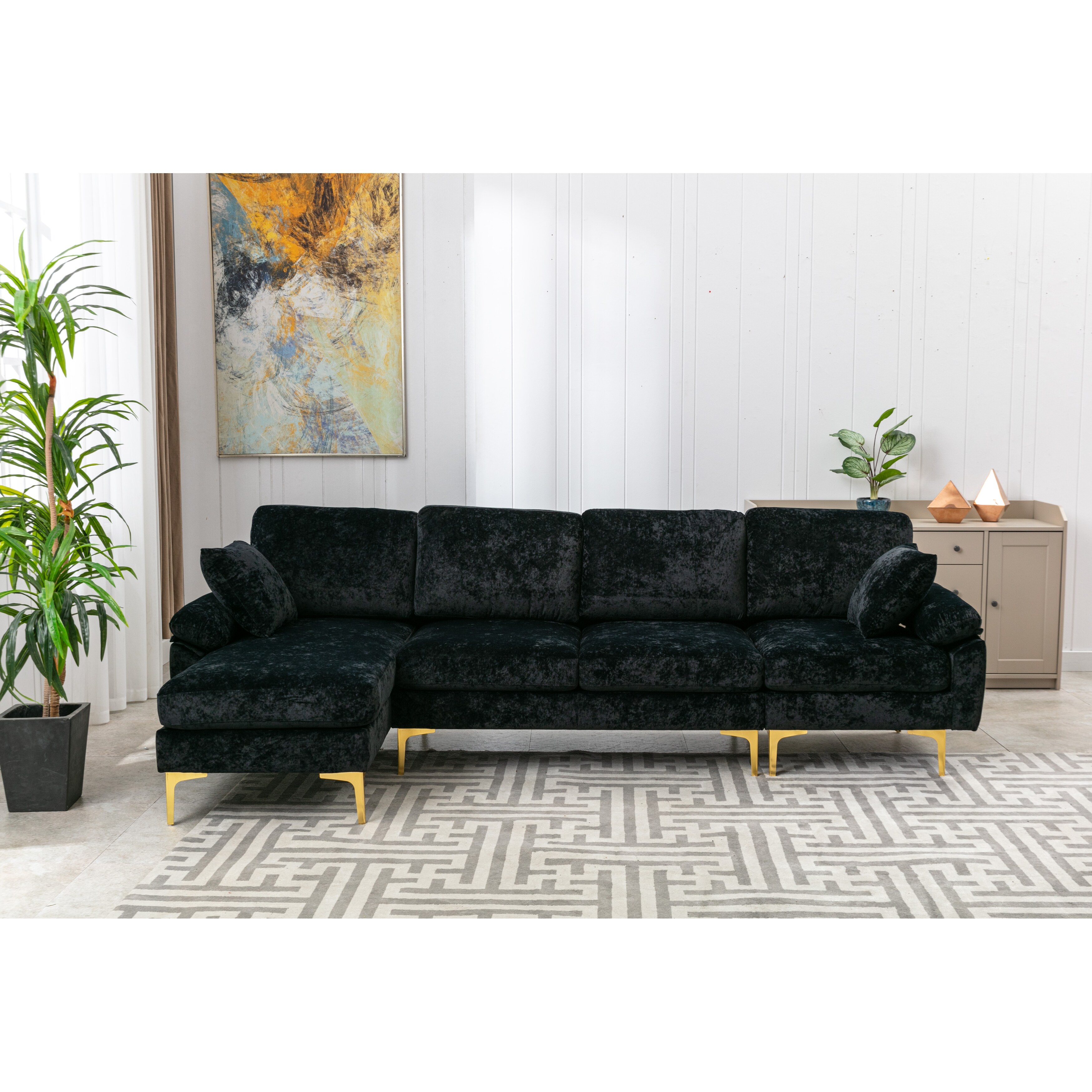 type Print Dømme Mid-Century Modern 4-Person Sectional Sofa Polyester Padded Seat Living  Room Chaise Accent Sofa with Ottoman - Overstock - 37052859