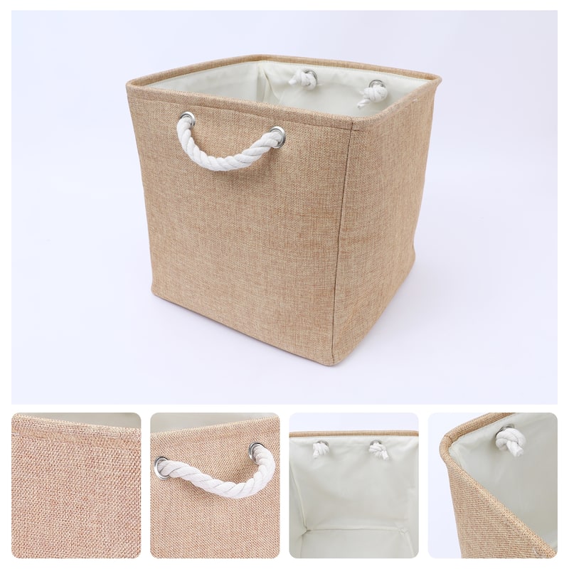 13 Inch Square Fabric Collapsible Storage Basket Bin with Handle, Storage Cube for Shelves Closet Organizing Clothes Books - Brown