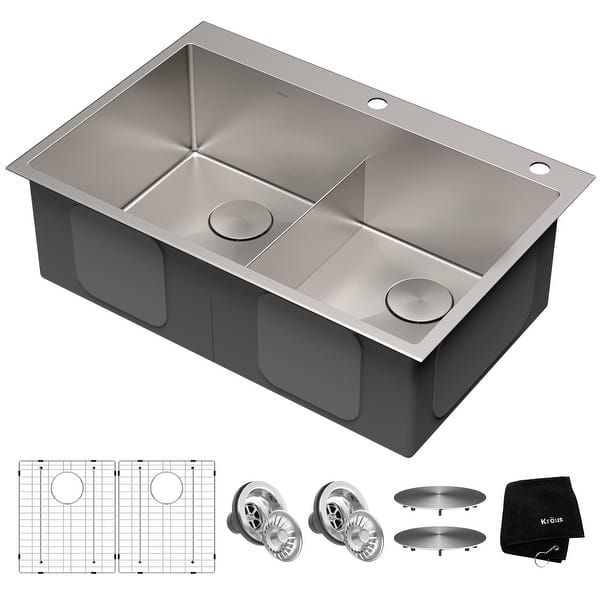 slide 1 of 18, KRAUS Standart PRO Stainless Steel 33 in Topmount Drop-In Kitchen Sink