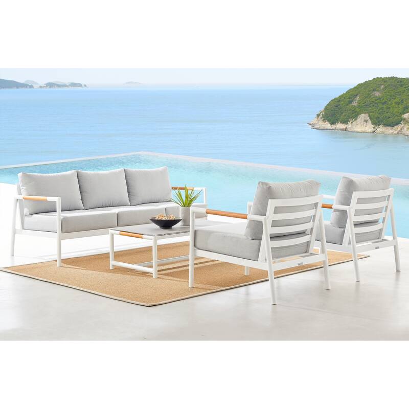 Crown 4 Piece Aluminum and Teak Outdoor Seating Set
