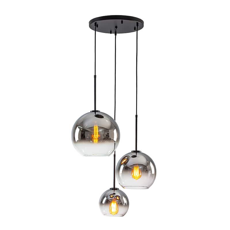 3-Light Round Polished Glass Globe Bubble Pendant Light