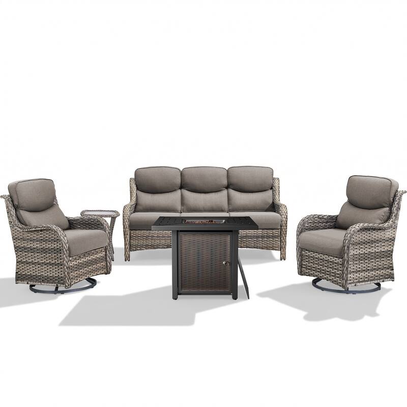 Pocassy 30 In Outdoor Fire Pits with Patio Sofa Swivel Glider Chari Furniture.