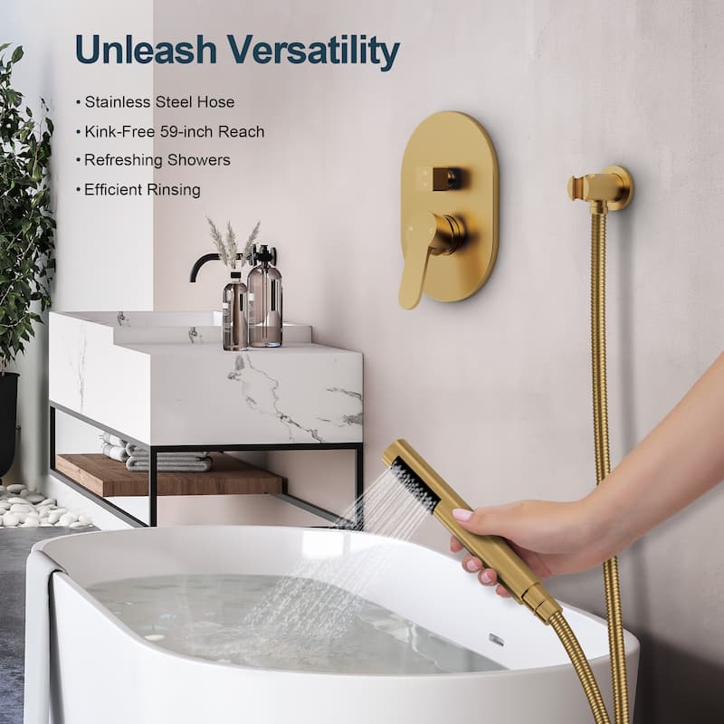 GRANDJOY Dual Shower Kit with Round Rainfall Head and Hand Shower, Lever Control Valve