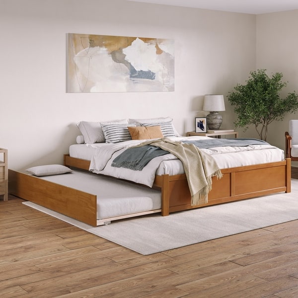 slide 2 of 18, Concord Bed with Footboard and Twin Extra Long Trundle Light Toffee - King