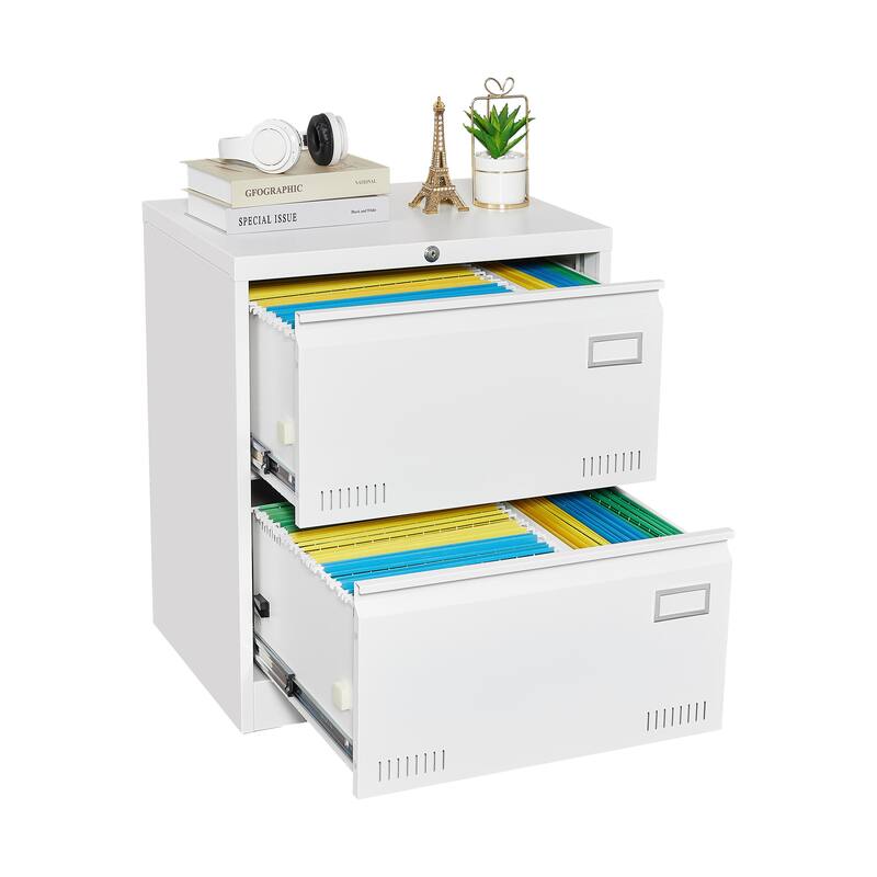 Anmytek White 2 Drawer Locking File Cabinet with File Bars Home Office Storage Metal