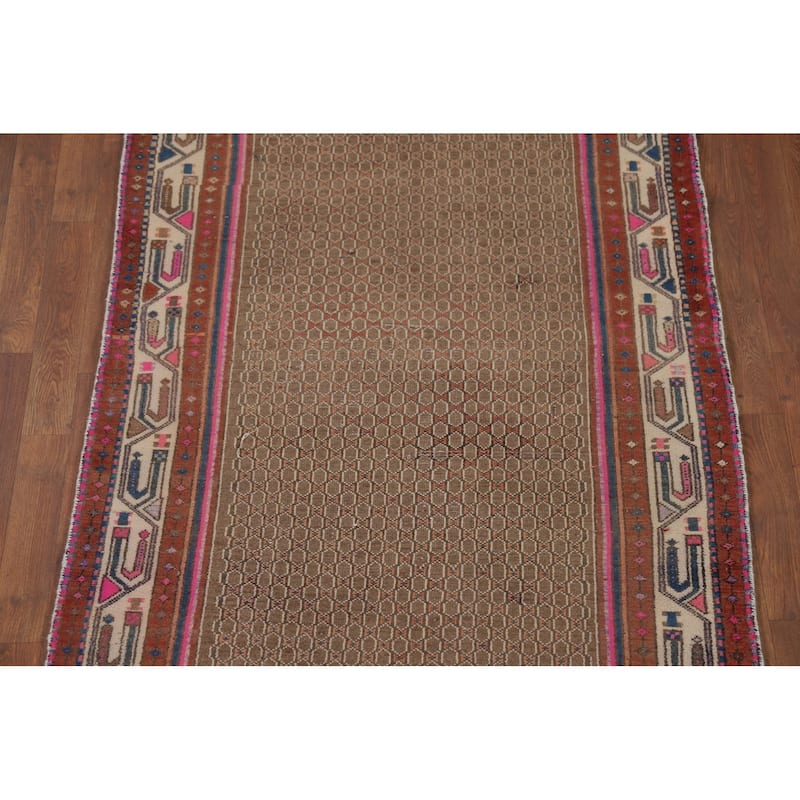 Brown Koliaei Vintage Persian Runner Rug Hand-Knotted Wool Carpet - 3'9" x 11'5"