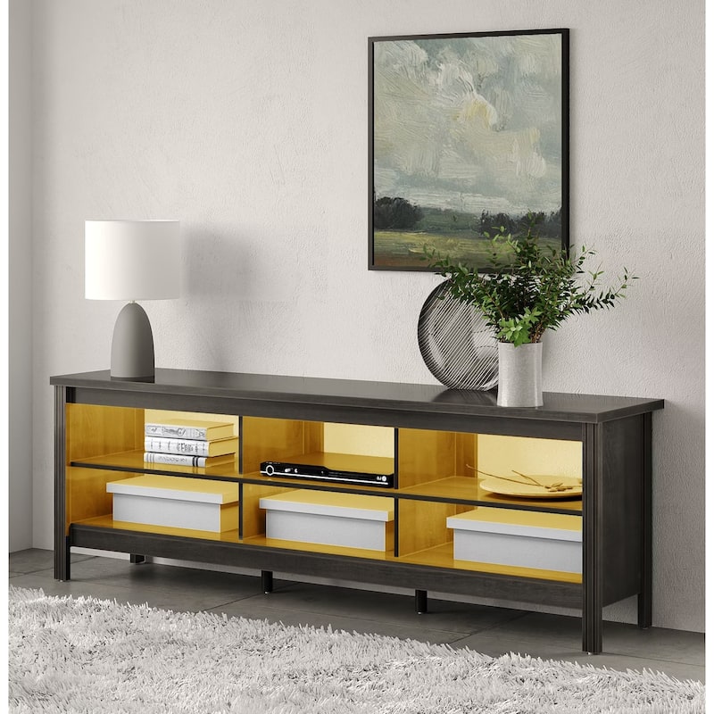LED TV Stand for 65-75 Inch TV, TV Console with Warm White LED Light - Fit 32-75" TV - Black