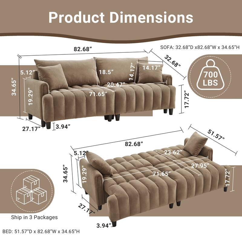 Sofa Bed with 2 Hidden Storage Bags, Multi-Functional Sleeper Sofa Loveseat with Adjustable Backrest