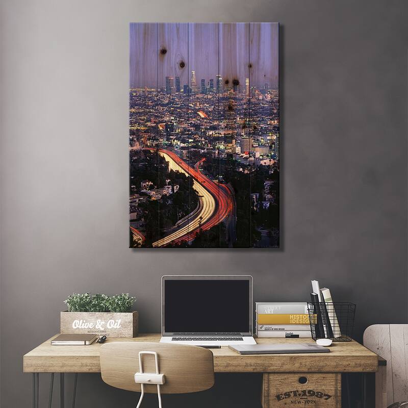 Hollywood Freeway Los Angeles CA Print On Wood by Panoramic Images - Multi-Color