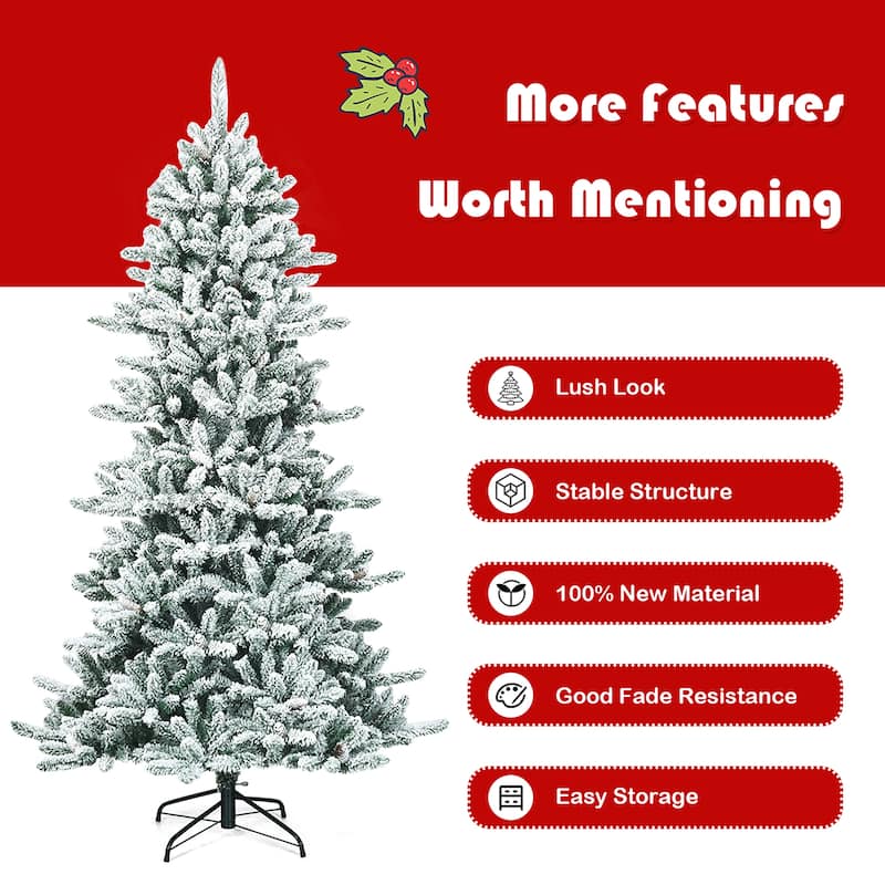 Costway 7Ft Premium Hinged Snow Flocked Slim Artificial Christmas Fir - 7 FT