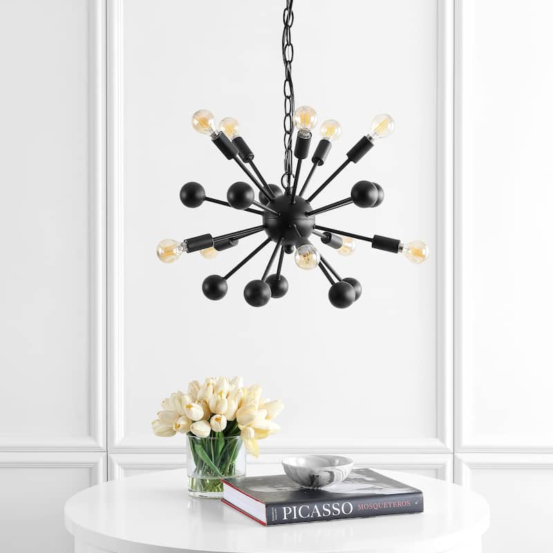 Lotus 19.5" 10-Light Adjustable Iron Modern Industrial Sputnik LED Chandelier, Black by JONATHAN Y