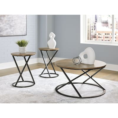 Signature Design by Ashley Cassbryn Brown/Black Table (Set of 3) - 34" W x 34" D x 18" H