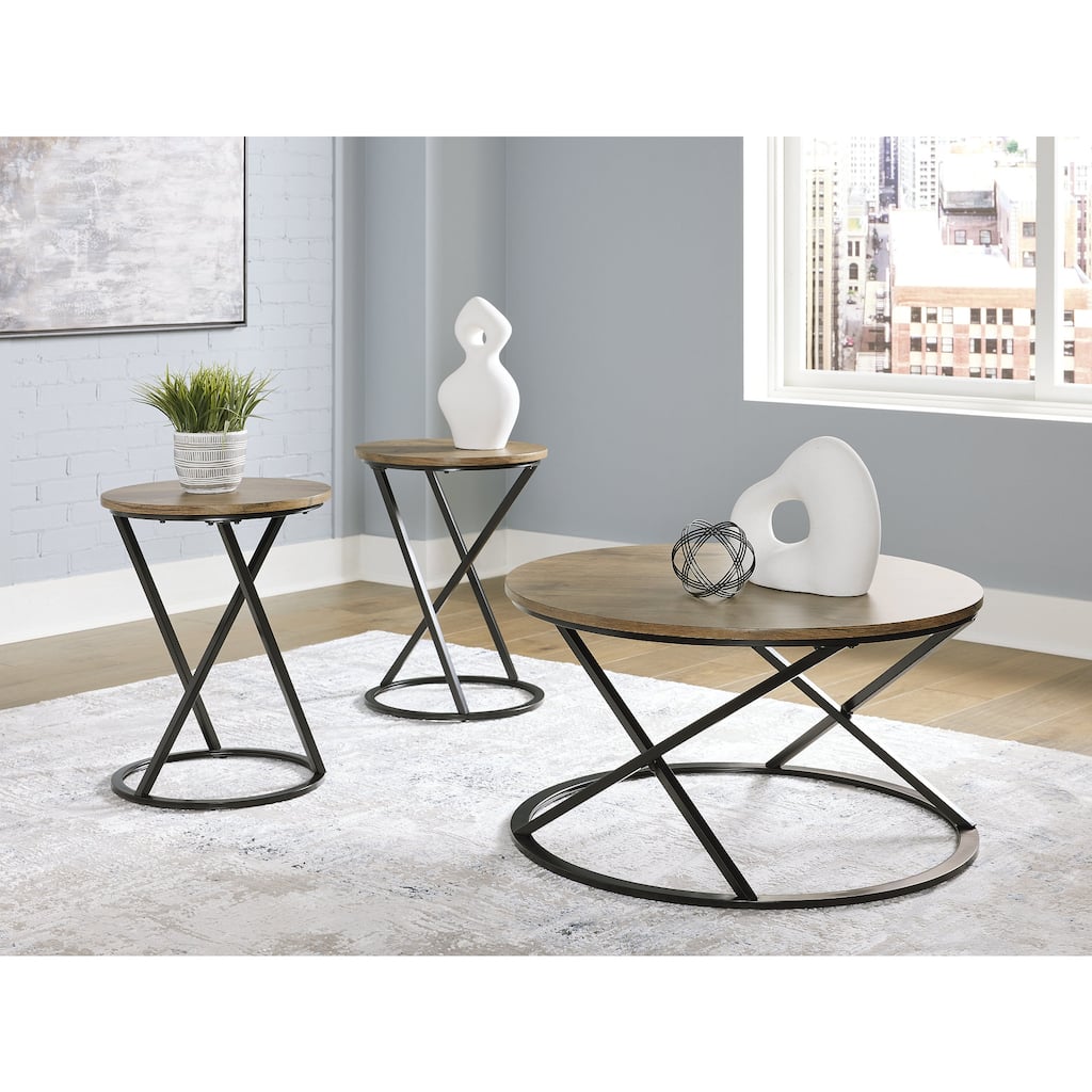 Signature Design by Ashley Cassbryn Brown/Black Table (Set of 3) - 34" W x 34" D x 18" H