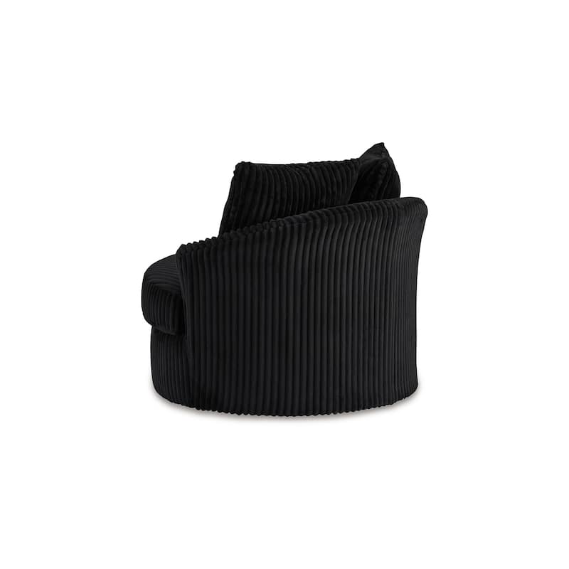 Amwe Swivel Accent Chair, Black Corduroy, 45 Inch, Curved Design