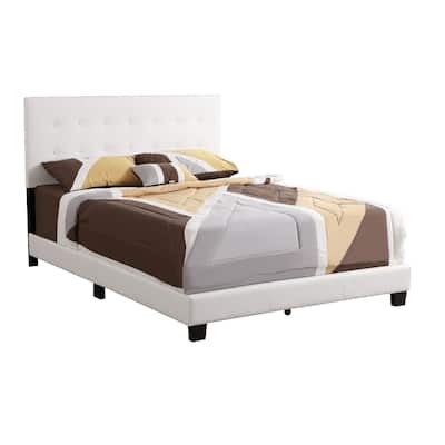 Faux Leather Button Tufted Queen Panel Bed - 82" - White