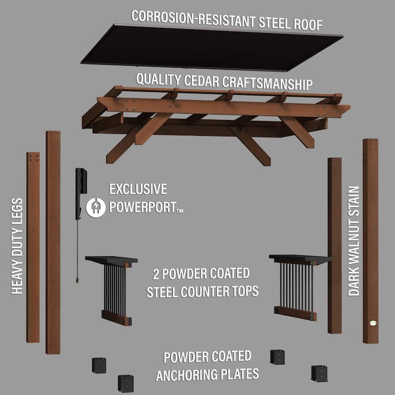 Backyard Discovery Saxony 8x5' Cedar BBQ Grill Gazebo with Steel Roof