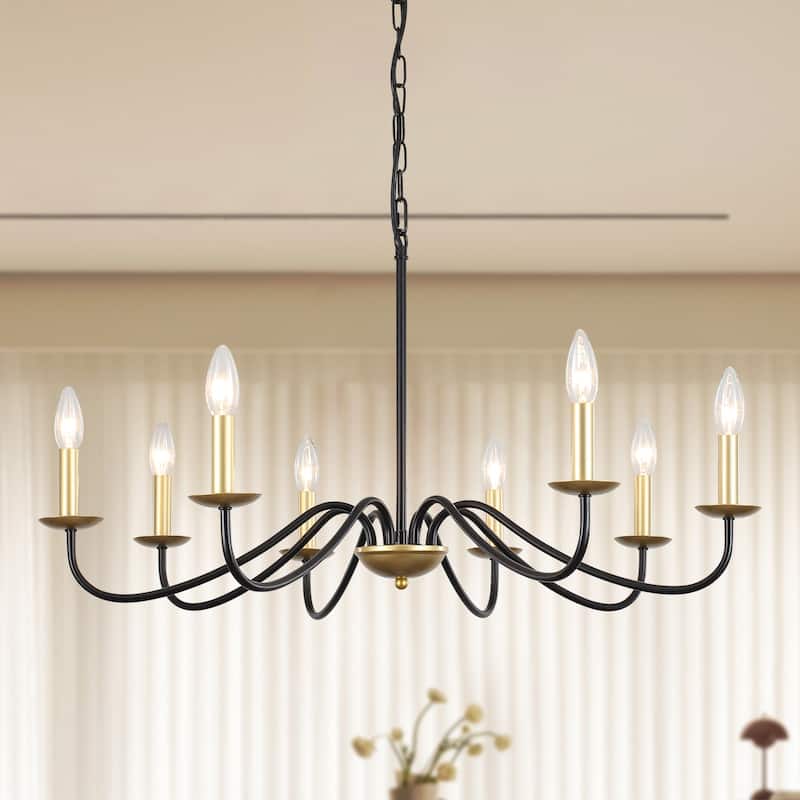 8-Light Farmhouse Candle Chandelier for Bedroom, Kitchen, Living Room and Foyer - Black+SprayGold