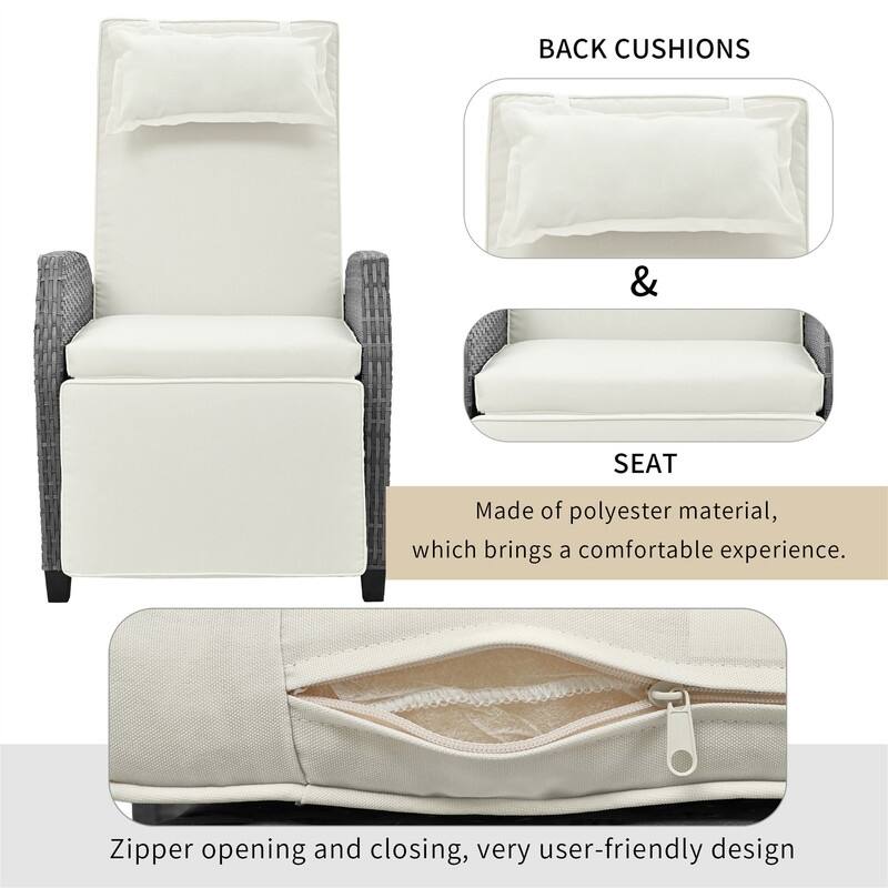 3 Pcs Patio Furniture Set, Patio Recliner Chairs Set of 2, Patio Conversation Set w/ Side Table, Outdoor Rattan Reclining Chairs