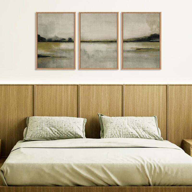 Abstrcat Mountain Lake Wall Decor, Neutral Tan Scenery Wall Painting