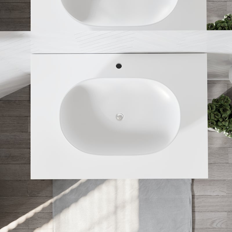 Eviva Santa Monica 36 inch Ash Wall Mount Bathroom Vanity with Solid Surface Vessel Sink