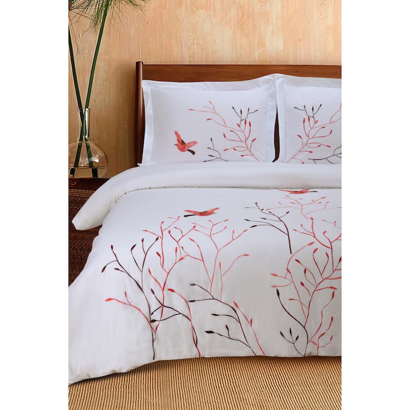 Superior Swallow 3-piece Embroidered Cotton Duvet Cover Set