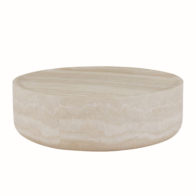 36in Black White Marble MDF Round Coffee Table Fully Assembled